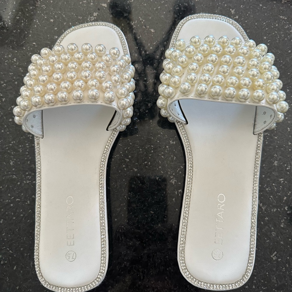 Elegant Pearl Embellished White Sandals